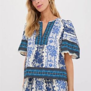 Tuckernuck Viscose Dina Blouse Bondi Blues White